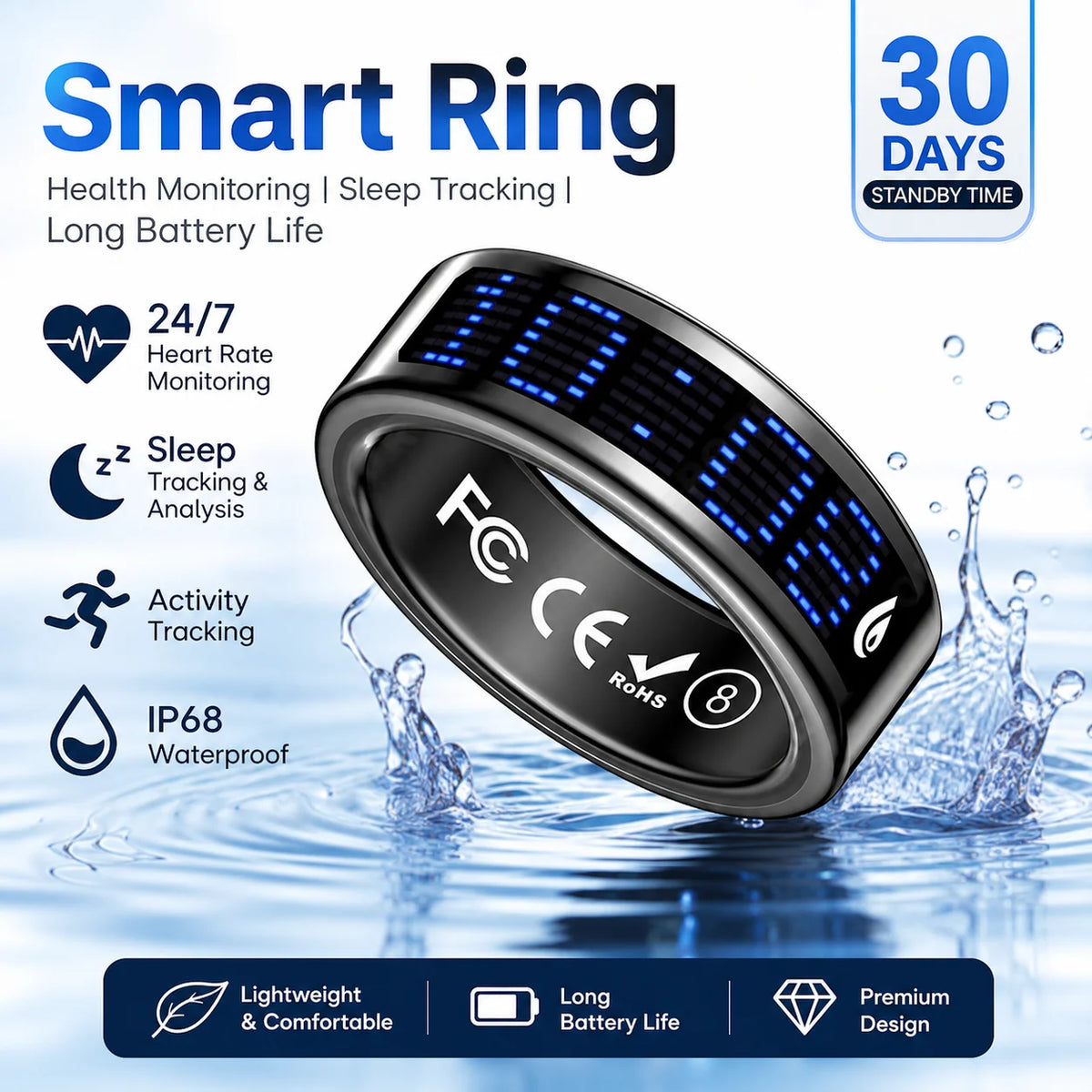 2026 Smart Ring Tasbih Counter Dynamic Display Screen Heart Rate Blood Oxygen Monitor 5ATM Waterproof Multi Sports Modes Gifts