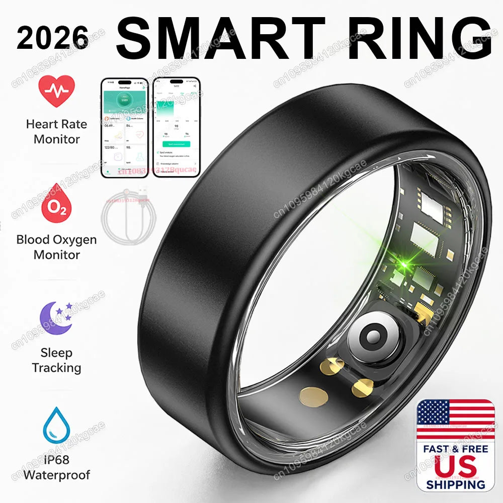 2026 New Smart Ring, Precision Health Sensor, Business Design, Blood Pressure Heart Rate Sleep Monitor, IP68 Waterproof, US Stock Fast Free Shipping