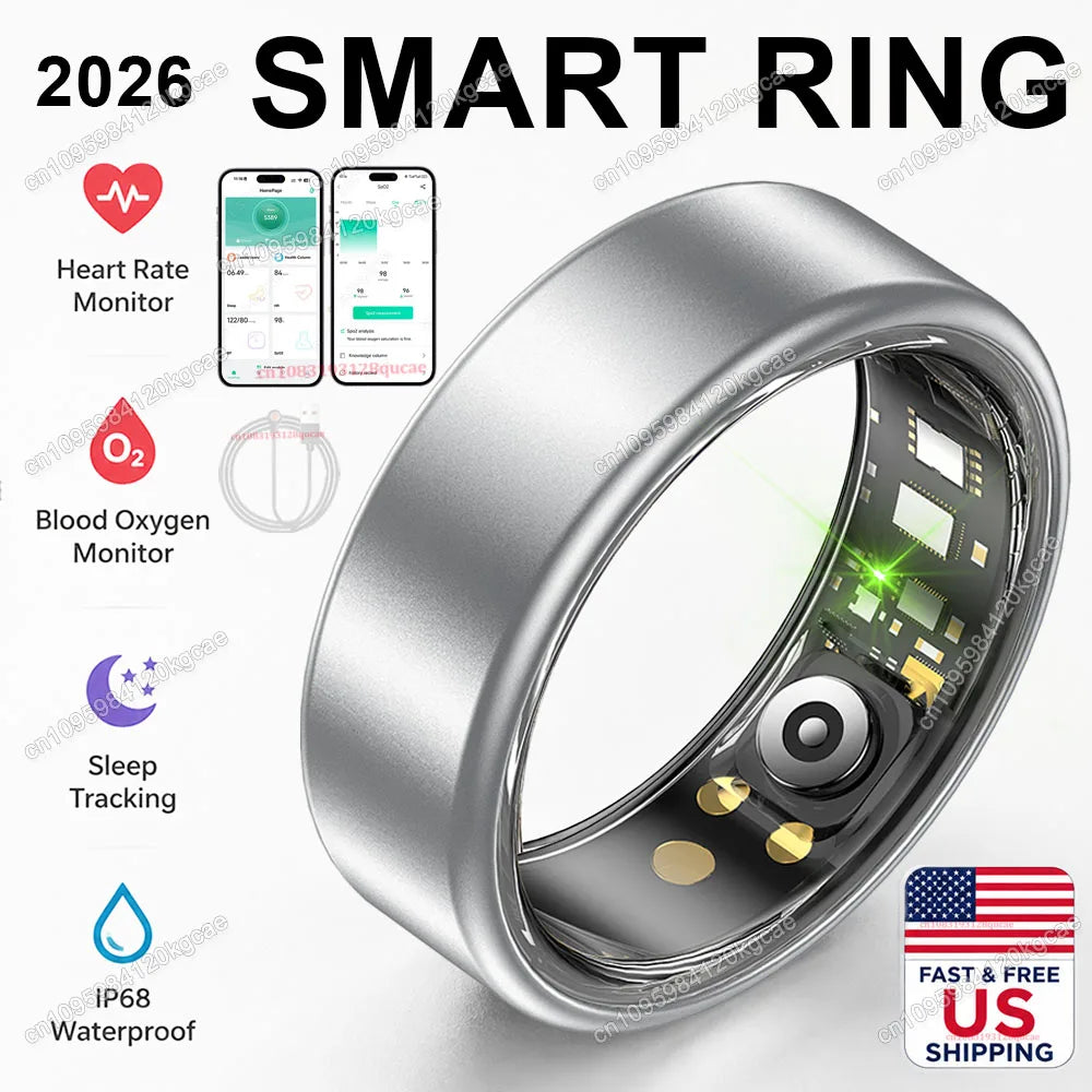 2026 New Smart Ring, Precision Health Sensor, Business Design, Blood Pressure Heart Rate Sleep Monitor, IP68 Waterproof, US Stock Fast Free Shipping