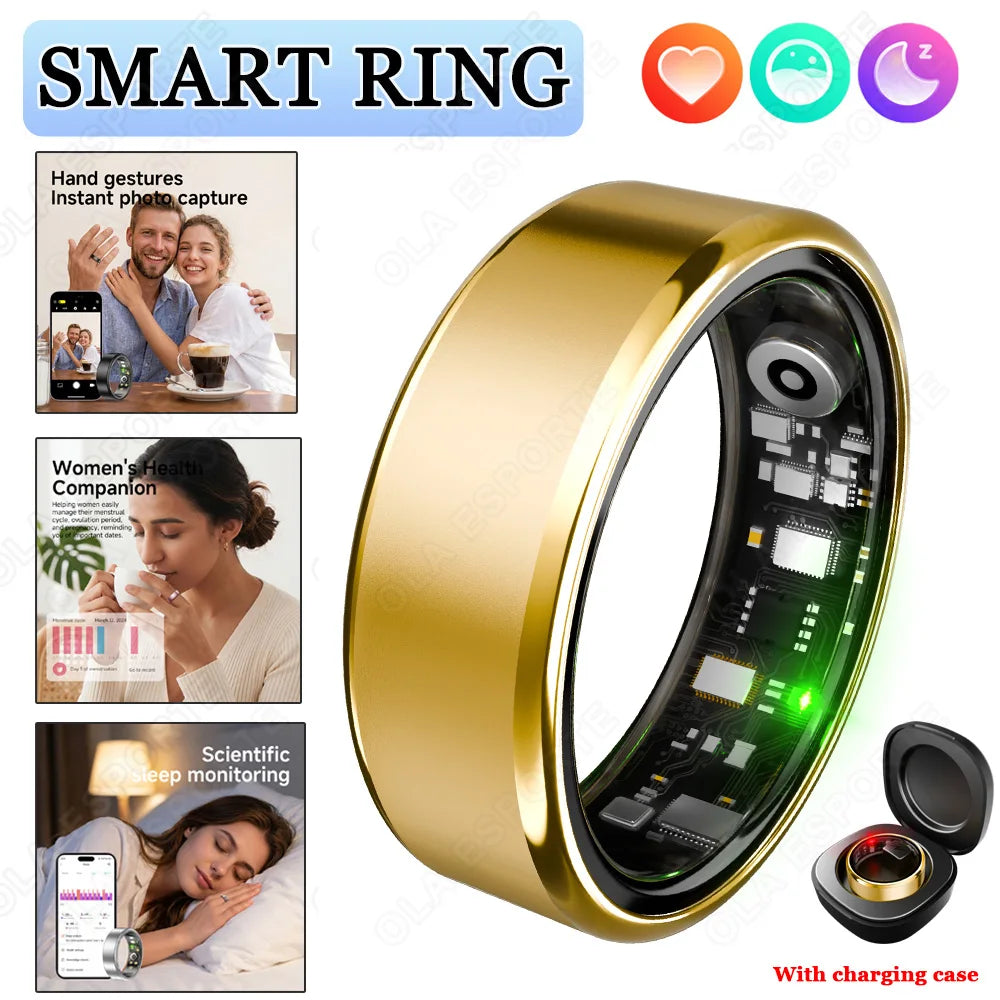 2026 New Smart Ring Heart Rate Blood Pressure Sleep Monitoring Motion Tracking IP68 Waterproof Men Women Smart Ring Holiday Gift Shipped From US R100 