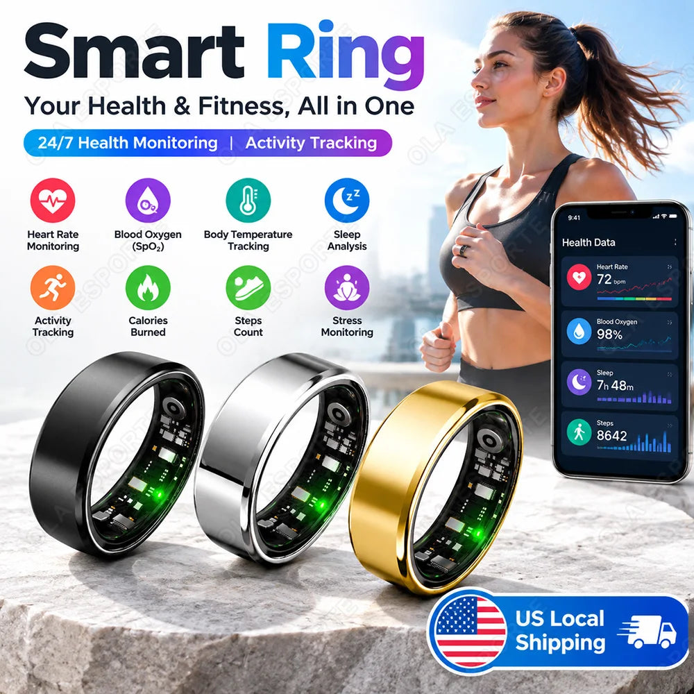 2026 New Smart Ring with Charging Case Heart Rate Blood Oxygen Sleep Health Manager 5ATM Waterproof Multiple Exercise Modes For Men Women Smartring R100