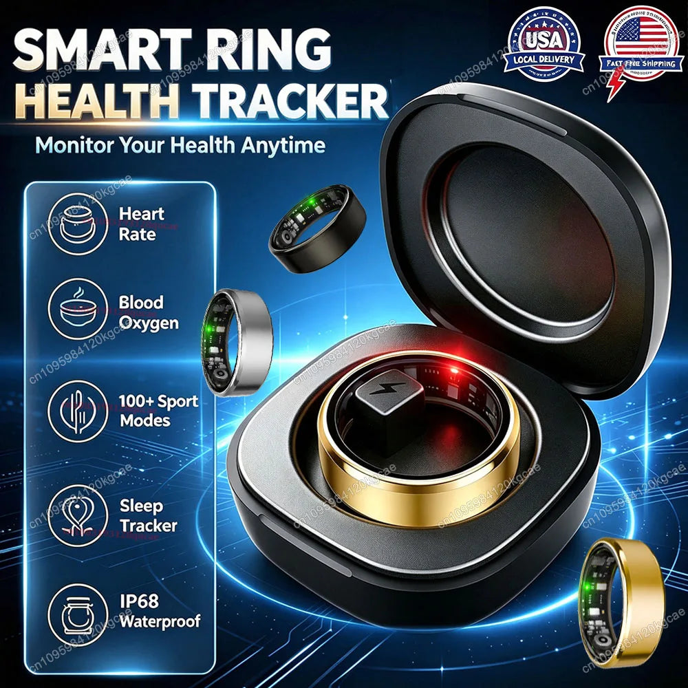 2026 Smart Ring Bluetooth Heart Rate Blood Oxygen Monitor 5ATM Waterproof Health Ring Men Women For Android IOS Gift USA Local 3-8 Days Fast Shipping