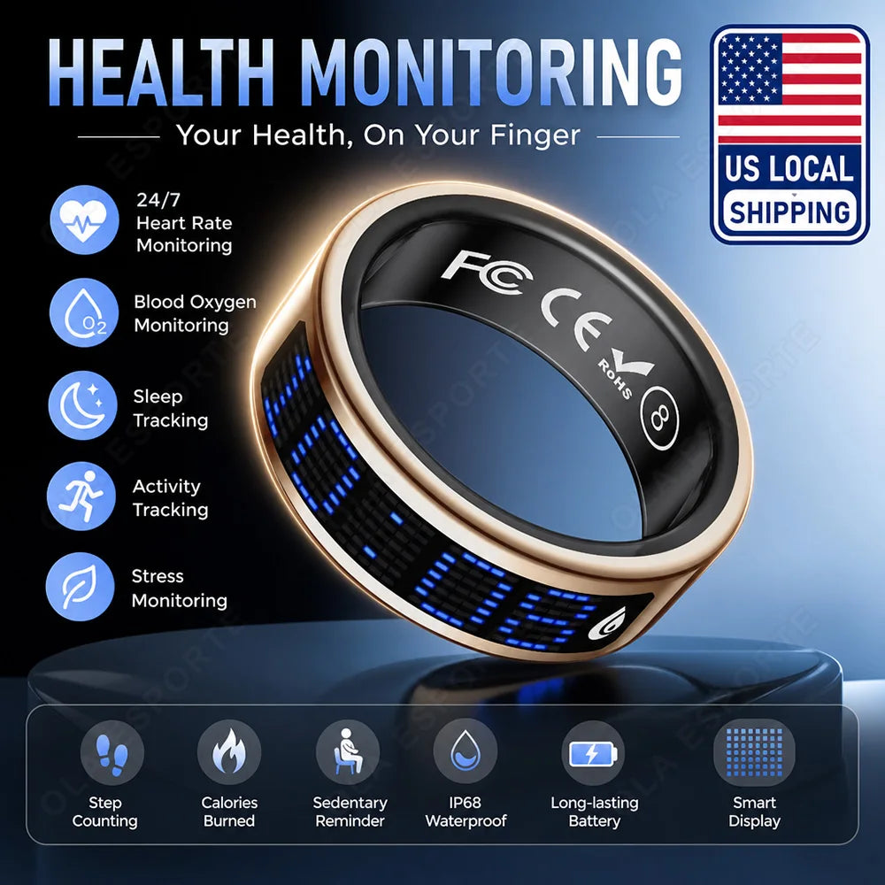 2026 Smart Ring with Display Screen and Touch Wireless Charging Case Heart Rate Health Manager 5ATM Waterproof For Men Women R12 R13 Ring For Men Women