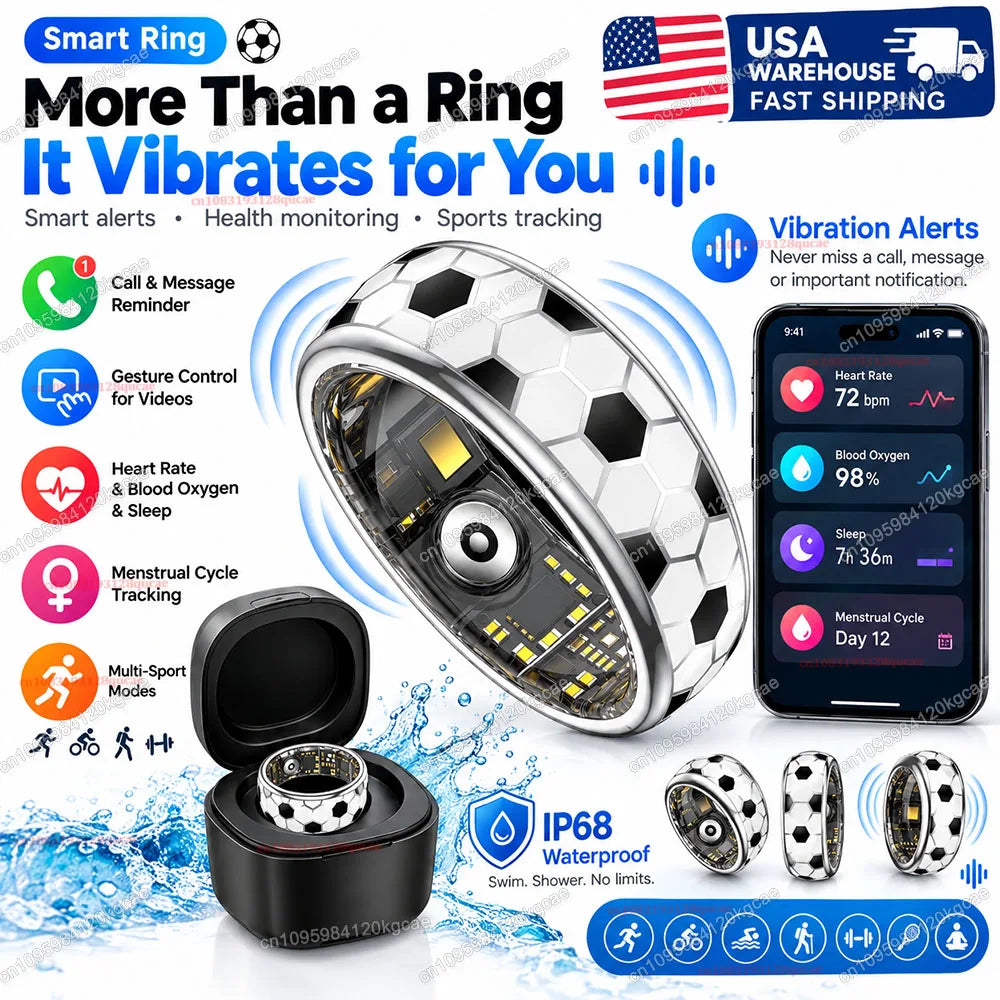 2026 Smart Ring Men Women Heart Rate/Blood Oxygen/Sleep Monitor Vibration Alert IP68 Waterproof 100+ Sports Modes GPS Tracker Smartring With Charging Box Long Battery Life