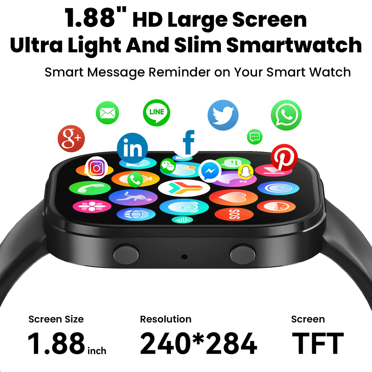 Y2 Smart Watch Bluetooth Call 1.88" TFT Screen IP67 Waterproof Fitness Watch Heart Rate Blood Oxygen Monitor 210mAh Magnetic Charging Sports Smartwatch for Android iOS