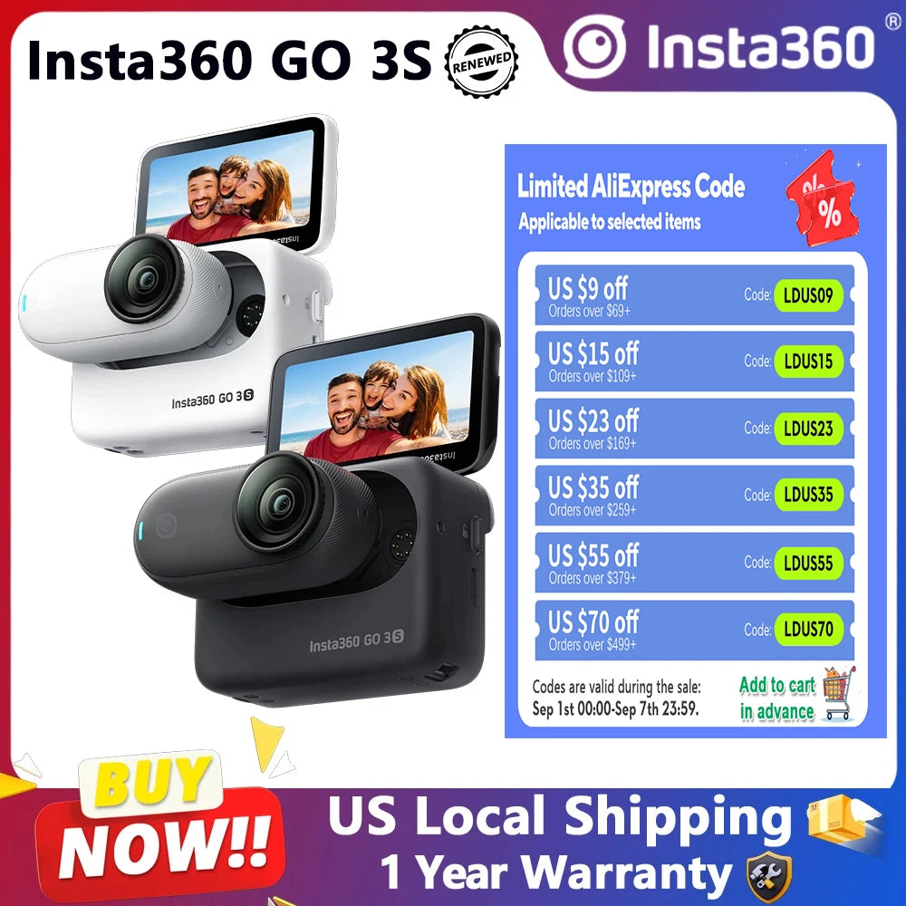 Insta360 GO 3S Tiny Action Camera Refurbished 4K 30FPS FlowState Stabilization 10M Waterproof Digital Camera for Vlogging WiFi Bluetooth With Action Pod Touch Screen