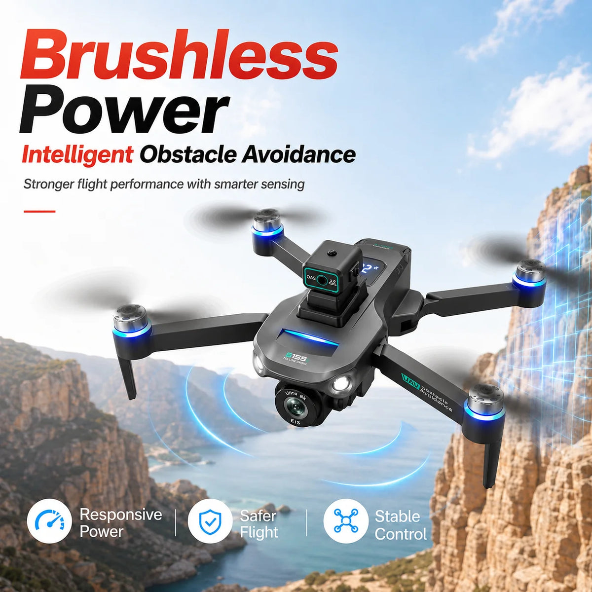 ZNLYRION GPS Drone S159 Brushless with 8K Camera 5G FPV Optical Flow Hover and 20Mins Flight Time