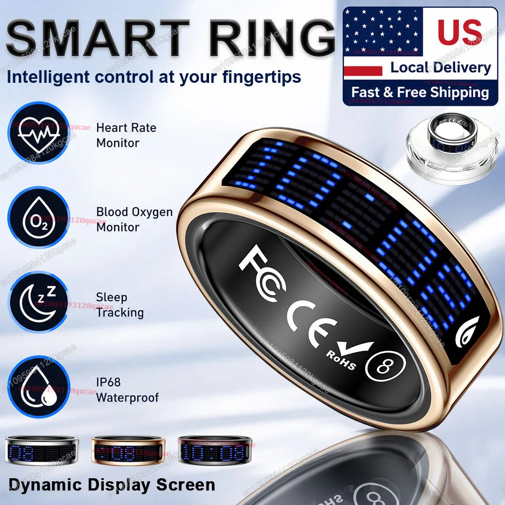 2026 Upgraded Smart Ring Men Women, Dynamic Display Screen, Health Monitoring Ring, Call Reminder, Gesture Swipe Video, Multi Sport Mode Fitness Tracker Rings IP68 Waterproof Free Shipping USA Local