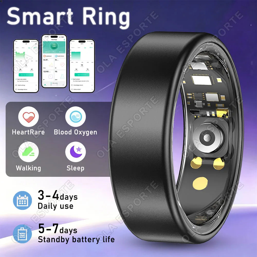 2026 New Smart Ring Men Women, Heart Rate Blood Oxygen and Sleep Monitor Smartring IP68 & 5ATM Waterproof, Multi-sport Mode Ring