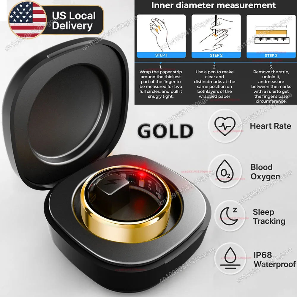 2026 Smart Ring Bluetooth Heart Rate Blood Oxygen Monitor 5ATM Waterproof Health Ring Men Women For Android IOS Gift USA Local 3-8 Days Fast Shipping
