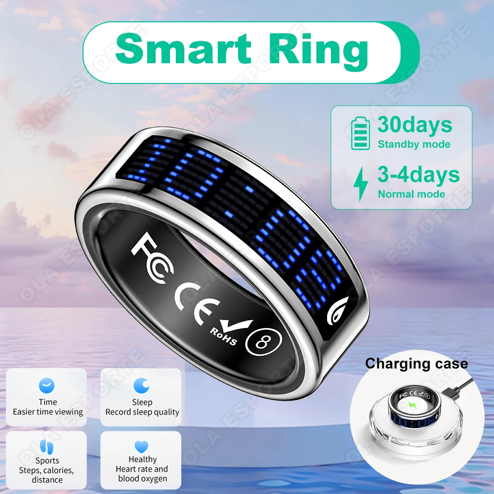 2026 Smart Ring Tasbih Counter Dynamic Display Screen Heart Rate Blood Oxygen Monitor 5ATM Waterproof Multi Sports Modes Gifts