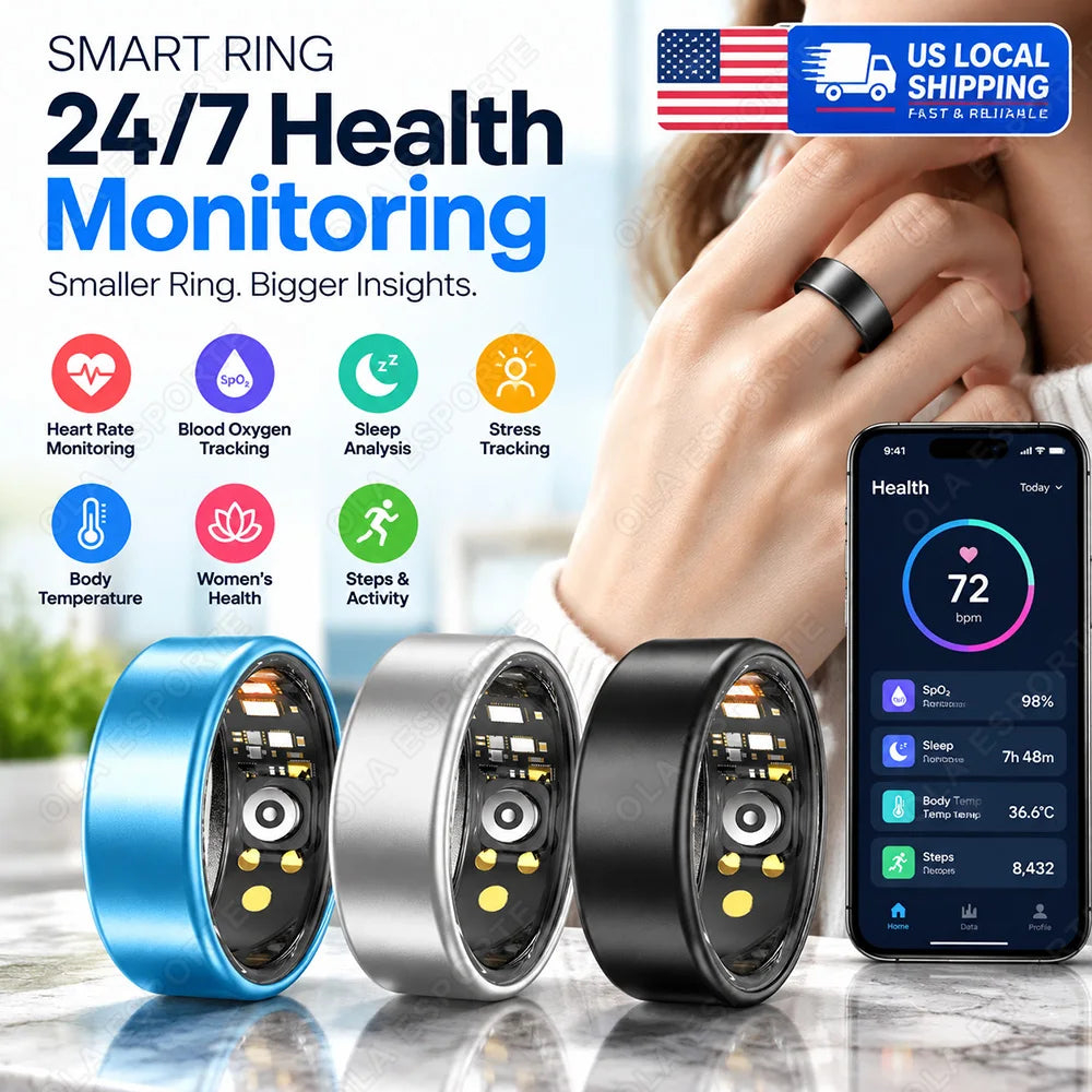 Smart Ring Men Women Heart Rate Blood Oxygen Monitor 5ATM Waterproof Multiple sports modes Step counting For Android iOS 2026 NEW R12