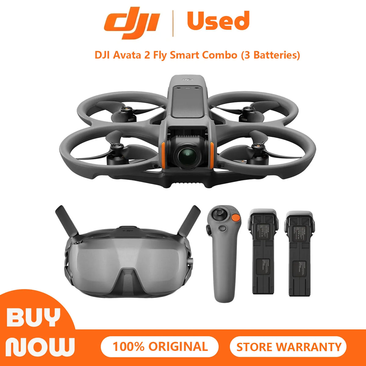 Refurbished Used DJI Avata 2 Fly Smart Combo FPV Drone with 4K Camera Includes Goggles N3 RC Motion 3 Built-in Propeller Guard Immersive Flight Experience Easy Flip Roll