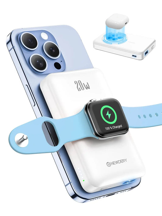 2 in 1 Wireless Portable Charger for Apple Watch Magnetic Power Bank 20W Mag-Safe Battery Pack for iPhone 17 16 15 14 13 Series