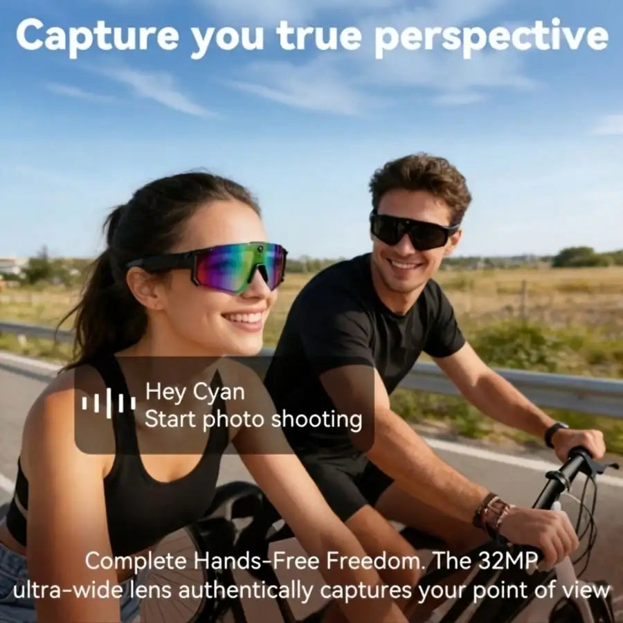 AI Camera Smart Sports Sunglasses, Open-Ear 360° Surround Sound Bluetooth Audio Glasses with Voice Control & Polarized UV Protection for Cycling Fishing