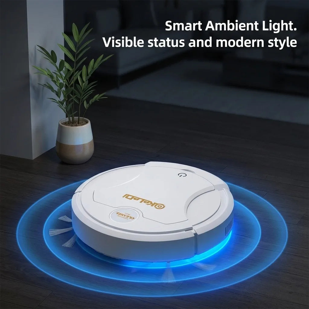 Robot Vacuum Cleaner, 3-in-1 Smart Automatic Sweeping Mopping and Suction Vacuum with Humidifier & LED Atmosphere Light, USB Rechargeable Wireless Floor Cleaner for Pet Hair, Hardwood Floors