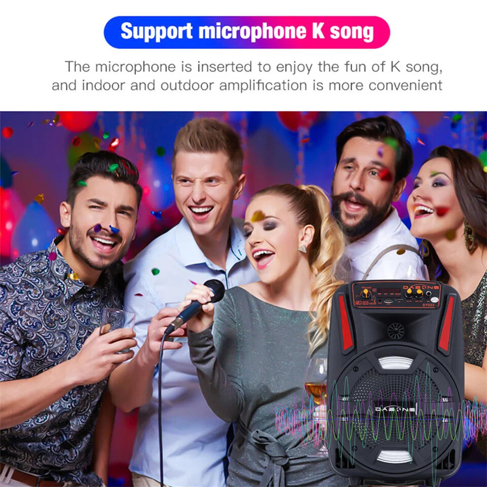 1000W Portable Bluetooth Speaker 8' Subwoofer Heavy Bass Sound System Party With Remote and Mic Led Light DJ Karaoke Speaker - Boltvibewarehouse