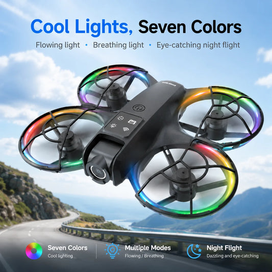 ZNLYRION K200MAX Full Protected Mini Drone With LCD Screen Remote 180 Electric Adjustable Camera Brushless Motor Optical Flow Hover RGB Colorful Light RC Quadcopter