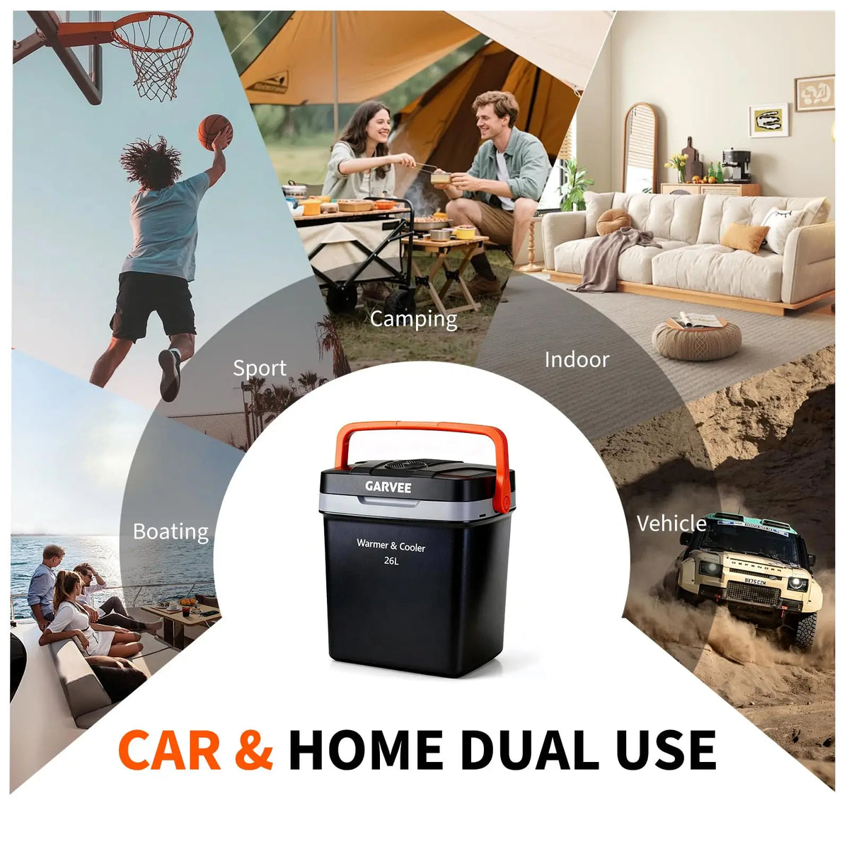 26L Electric Cooler & Warmer Car Refrigerator - Portable 12V DC for Cars/Trucks + 110V AC Home Cord, Auto-Lock Carry Handle, Plug-In Cooling/Heating, Dual Power Mini Fridge, Black/Orange