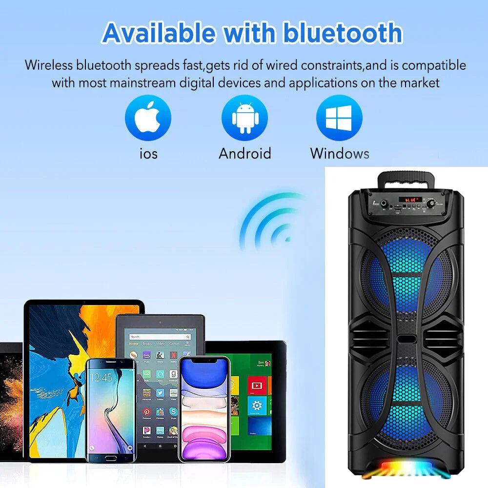 6800W Portable Bluetooth Speaker Sound System Party Led Light Rechargeable Outdoor Loud KaraokeDual 8 " Speaker USB TWS - Boltvibewarehouse