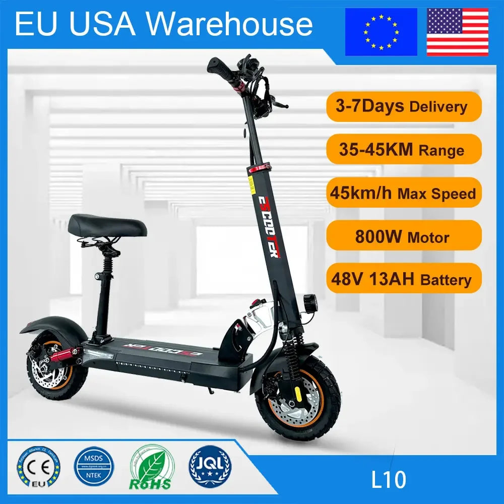 Factory Direct Seated Electric Scooter 800W 48V 13Ah Battery 35-40KM Range 150KG Load Foldable Electronic for Adults Travel