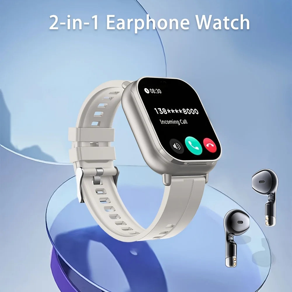 2-In-1 Smart Watch with Earbuds, HD Display, Wireless Calling/Sports Mode/Headphone Control And Connection/Weather Display/Nfc, Fashionable And Useful Smart Watch, Best Holiday Gift, Compatible with Android And Iphone