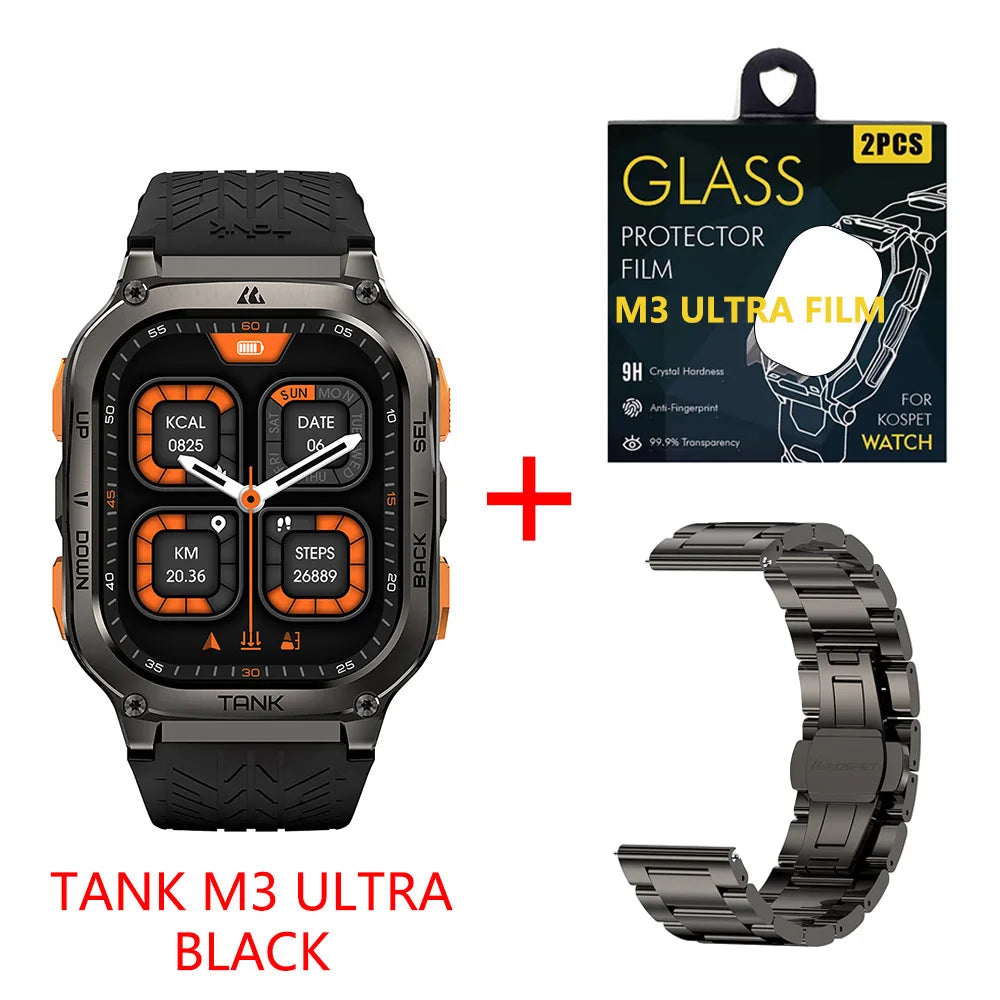 KOSPET TANK M3 Ultra GPS Smart Watch For Mentainless Steel Smartwatch 5ATM IP69K Waterproof Bluetooth Call Health Monitor