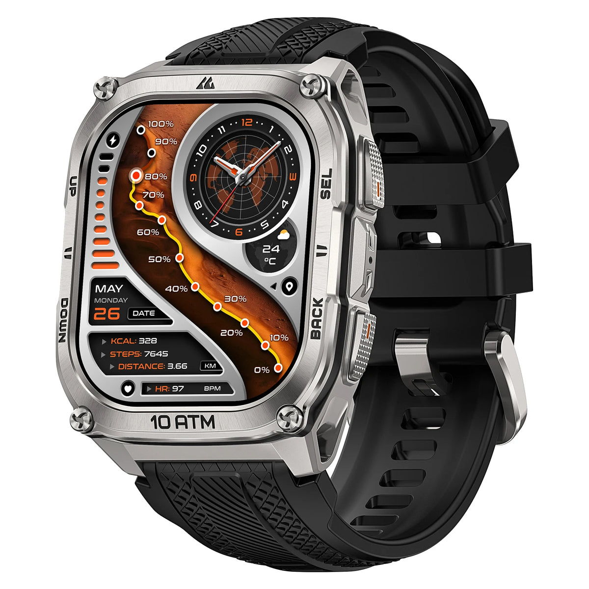 KOSPET Tank M4 Smart Watch Stainless Steel 6-Sat GPS Offline Maps 10ATM Waterproof 45M Dive 24/7 Health Monitor for Android iOS