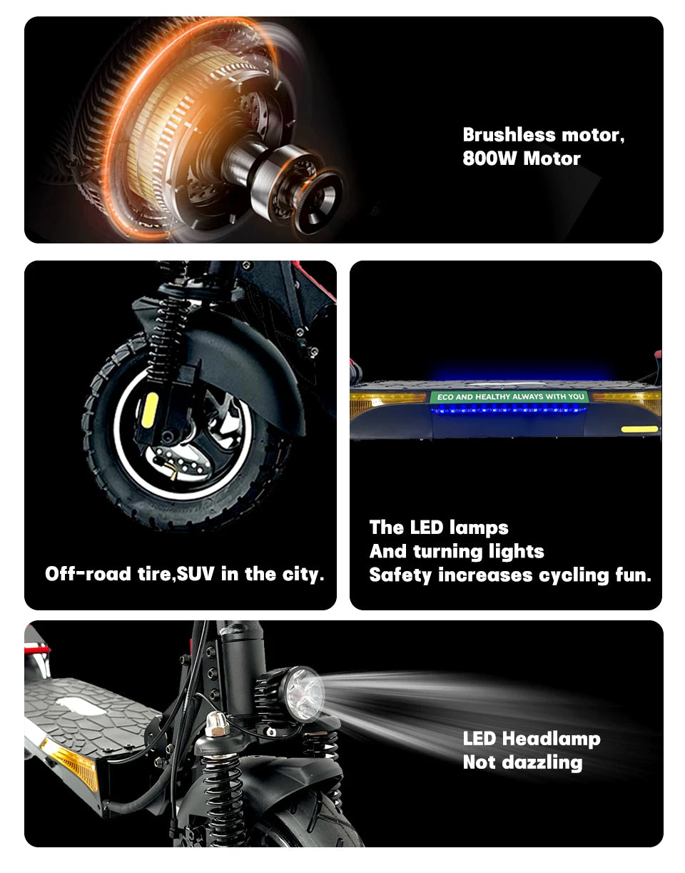 800W Electric Scooter for Adults 48V 13Ah Foldable Max Speed 45km/h 35-45km Range Dual Suspension EU/USA Stock Fast Shipping
