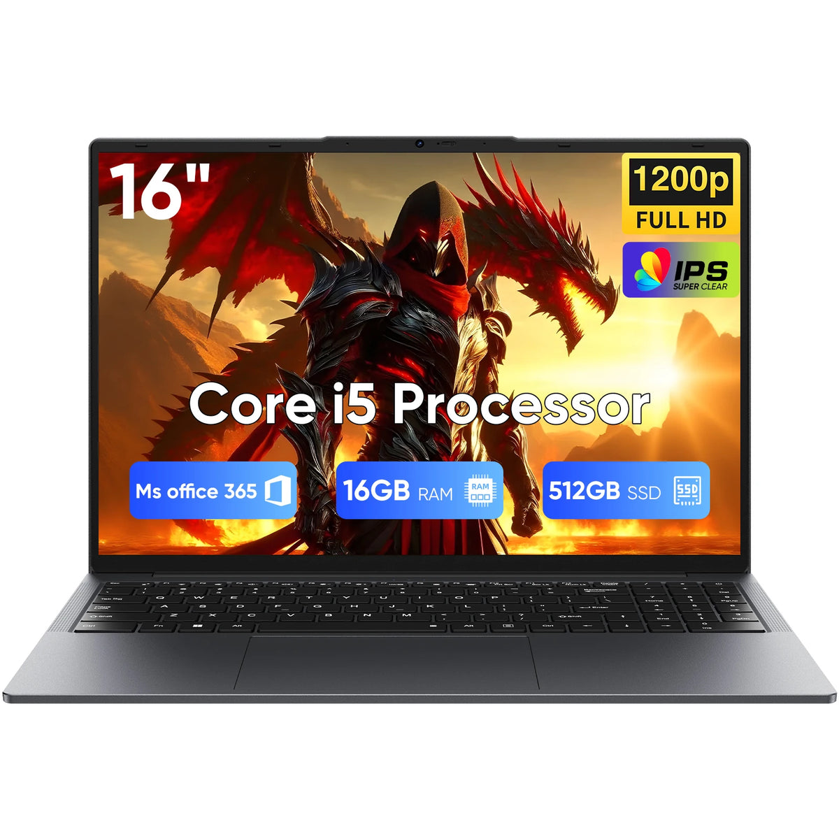 16" Laptop Computer Intel Core i5 Processor Win11 Pro Laptop 16GB RAM 512GB SSD 1920 x 1200 16:10 Display with Backlit Keyboard