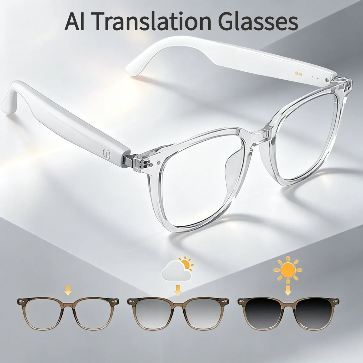Smart AI Translation Glasses, Ultra‑Light Portable Eyewear Supporting 164 Languages, Photochromic Lenses, Open‑Ear Design for Hands‑Free Calls & Music, for Travel Sports Daily Use