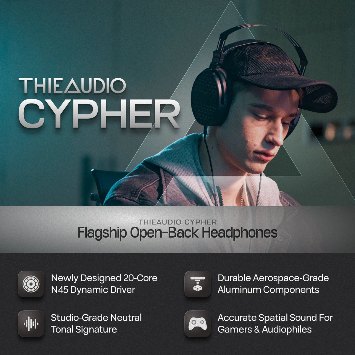 THIEAUDIO Cypher Flagship Dynamic Driver Open-Back Headphones with Lightweight Stainless Carbon Fiber Headbend