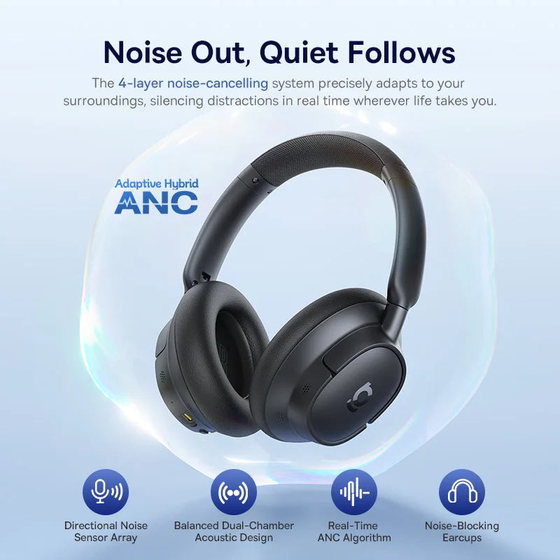 Baseus Bass Wireless Headphones Bluetooth 6.0 98% Noise Canceling Over Ear Headset Spatial Audio Earphone 80H Time - Boltvibewarehouse
