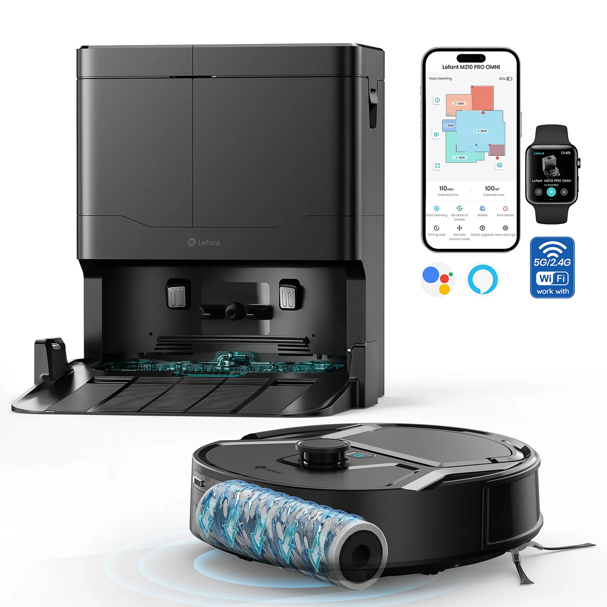 Lefant M265 Robot Vacuum and Mop, 17000Pa Strong Suction, Self-Cleaning Roller Mop with Auto Drying, LiDAR Navigation & Obstacle Avoidance, Tangle-Free Pet Hair, Slim, 5G WiFi,
