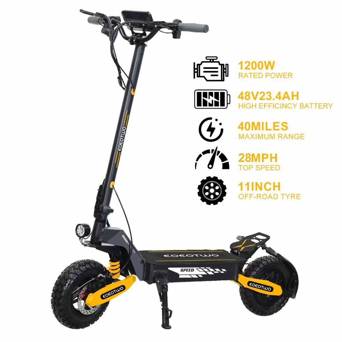 EOEOTWO GT06 Electric Scooter for Adults, 1200W Motor, Up to 30 MPH, 20/40 Miles Long Range, 11" Off-Road Tubeless Tires, Dual Suspension, Dual Disc Brakes, Foldable Commuter E-Scooter