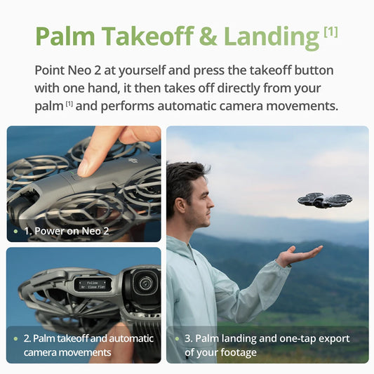 DJI Neo 2 4K Drones With a Camera Drone 4k Professional Palm Takeoff & Landing Gesture Control Smooth Reliable Tracking 12m/s Faster Tracking Speed Lightweight Foldable Mini Drone All-Around Safety & Flexible Flight With 3 Ba