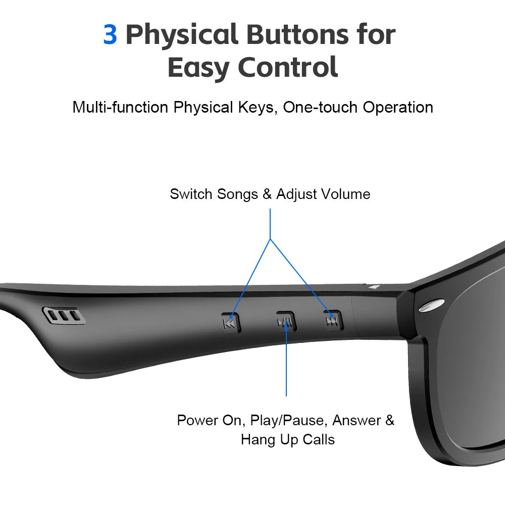 Smart Glasses, Smart Audio Glasses, Wireless Glasses Wireless Headphones, Support Hands-Free Calls And Music, Lightweight Design, Volume Control, Built-In Capacitor Microphone, USB Charging, Suitable for Office, Music Playbac