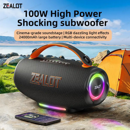 ZEALOT-S167 Portable Bluetooth Speaker 100W Outdoor Wireless Speaker IPX6 Waterproof Party Camping Speaker 12-Hour Battery Life Speaker for Birthday Parties Blue Speaker High-Quality Sound with Excellent Bass