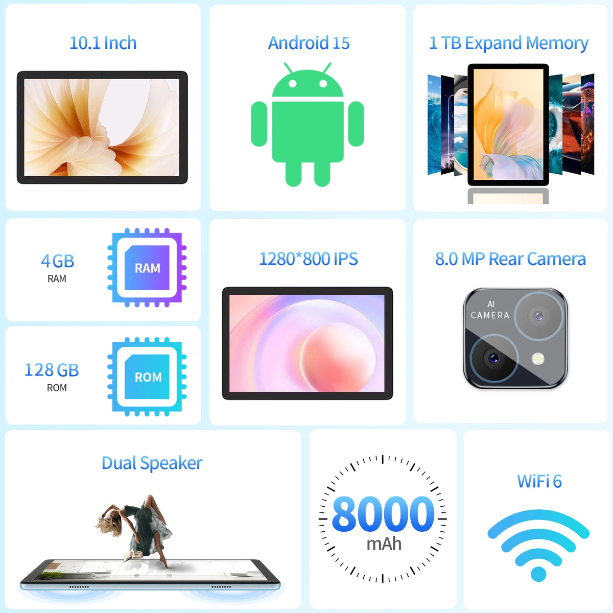 PRITOM Android Tablet with Keyboard, Android 15 Tablet with 16GB(4GB Physical + 12GB Virtual)+128GB+1TB Expand, 10 Inch Tablet PC with 8-Core, 5G WiFi, 8000mAh, 2-in-1 Tablet with Case, Mouse, Stylus(Black)