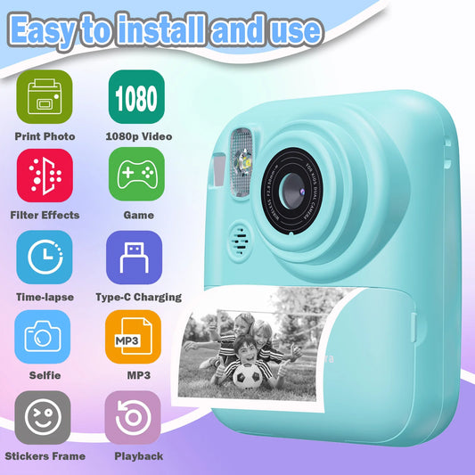 Instant Print Camera Digital Camera With 3 Rolls Print Paper, 1080P HD Ditigal Camera 2.4 Inch Screen, Selfie Video Camera, USB Cable/Color Pen/Bag/ Included, electronics,Small For Boys Girls Teens Students Seniors,Christ