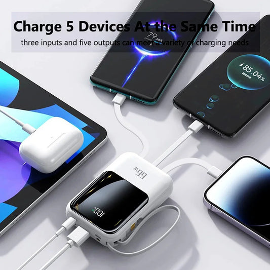 10000mAh Power Bank, Portable Charger with Built-in 4 Cables & LED Flashlight, PD22.5W Fast Charging USB-C Battery Pack, Universal Portable Power for Smartphones, Camping Travel Outdoor Essentials