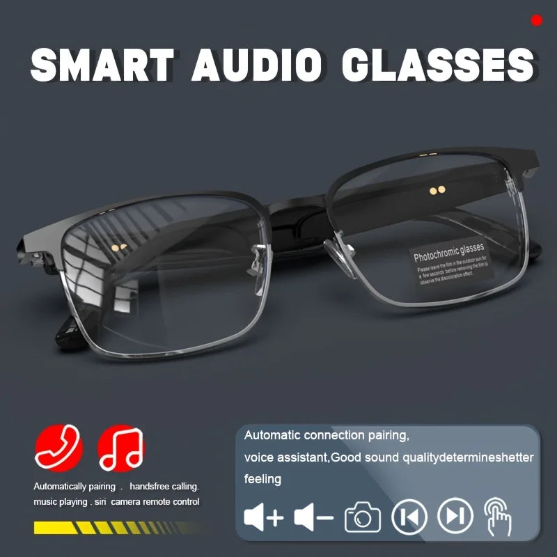 Bluetooth Smart Audio Glasses Photochromic Lens Open Ear Headphones Hands-free Calling Music Remote Shutter Smart Glasses for Men Women