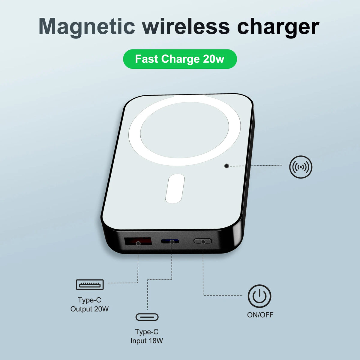 Magnetic Wireless Portable Charger Power Bank 10000mAh PD20W Built-In LED Display For iPhone 16/15/14/13/12/Pro/Mini/Pro Max