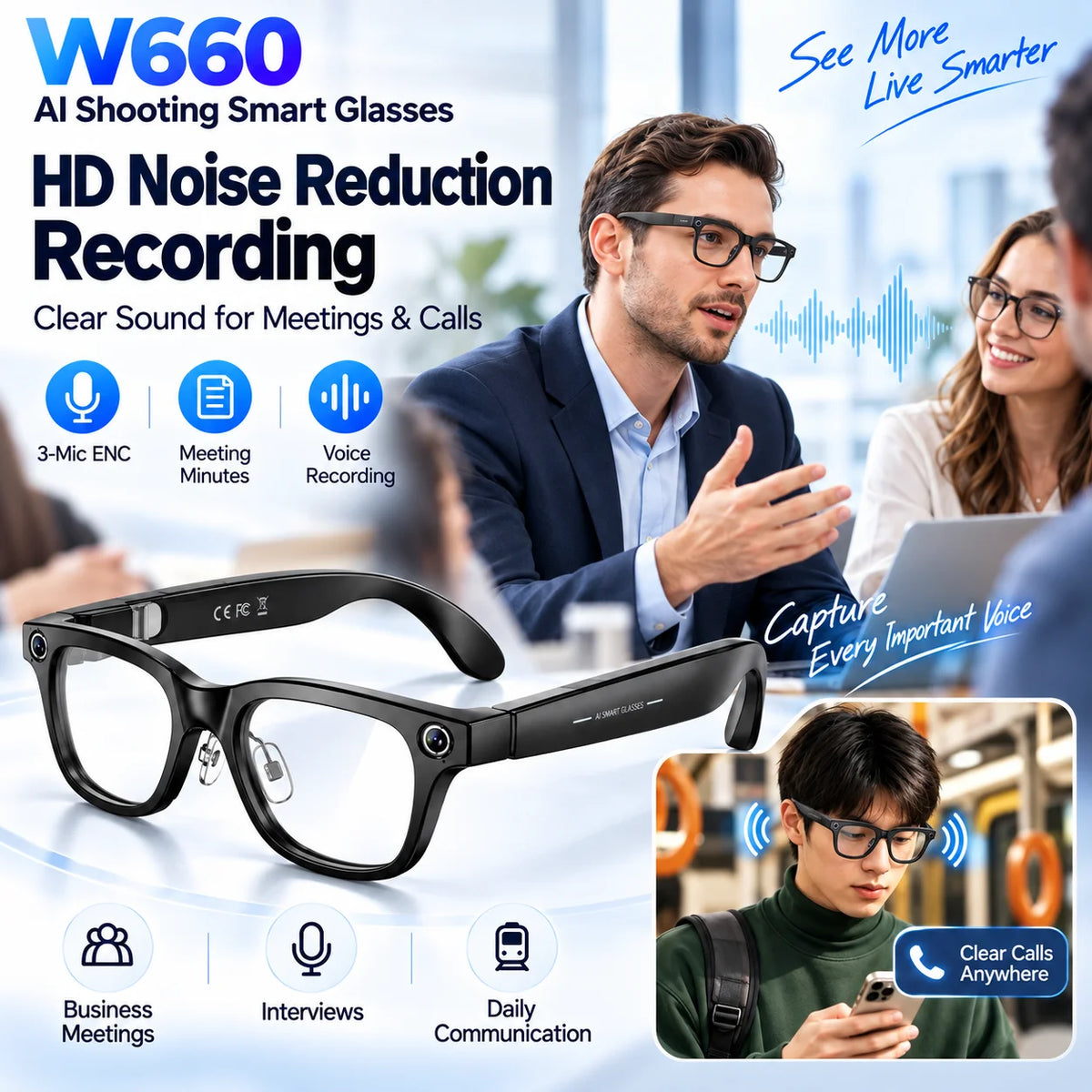 NEW AI Smart Glasses with 4K Camera 20MP Video Recording WiFi6 Voice Translation Open Ear Audio Bluetooth Smart Eyewear
