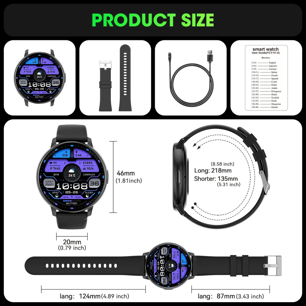 Latest Smartwatch, Premium, 1.5-Inch Touchscreen, Fashionable Strap, with Incoming Call/Message Reminders, Multi-Sport Modes, Camera Control, Calendar, Music Control, Alarm Reminders, Stopwatch, And More