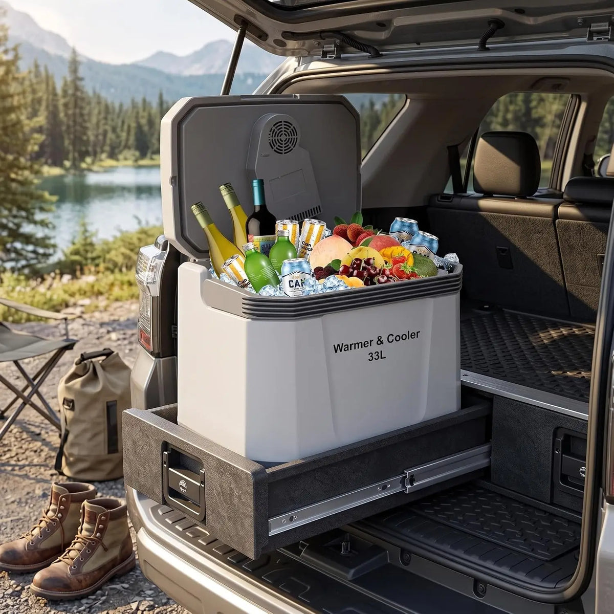 TWISTER.CK Portable 35Qt Car Refrigerator – 12V/AC/DC Electric Cooler with Heating Mode, 33L Capacity for Camping, RV, Truck, Boating & Road Trips