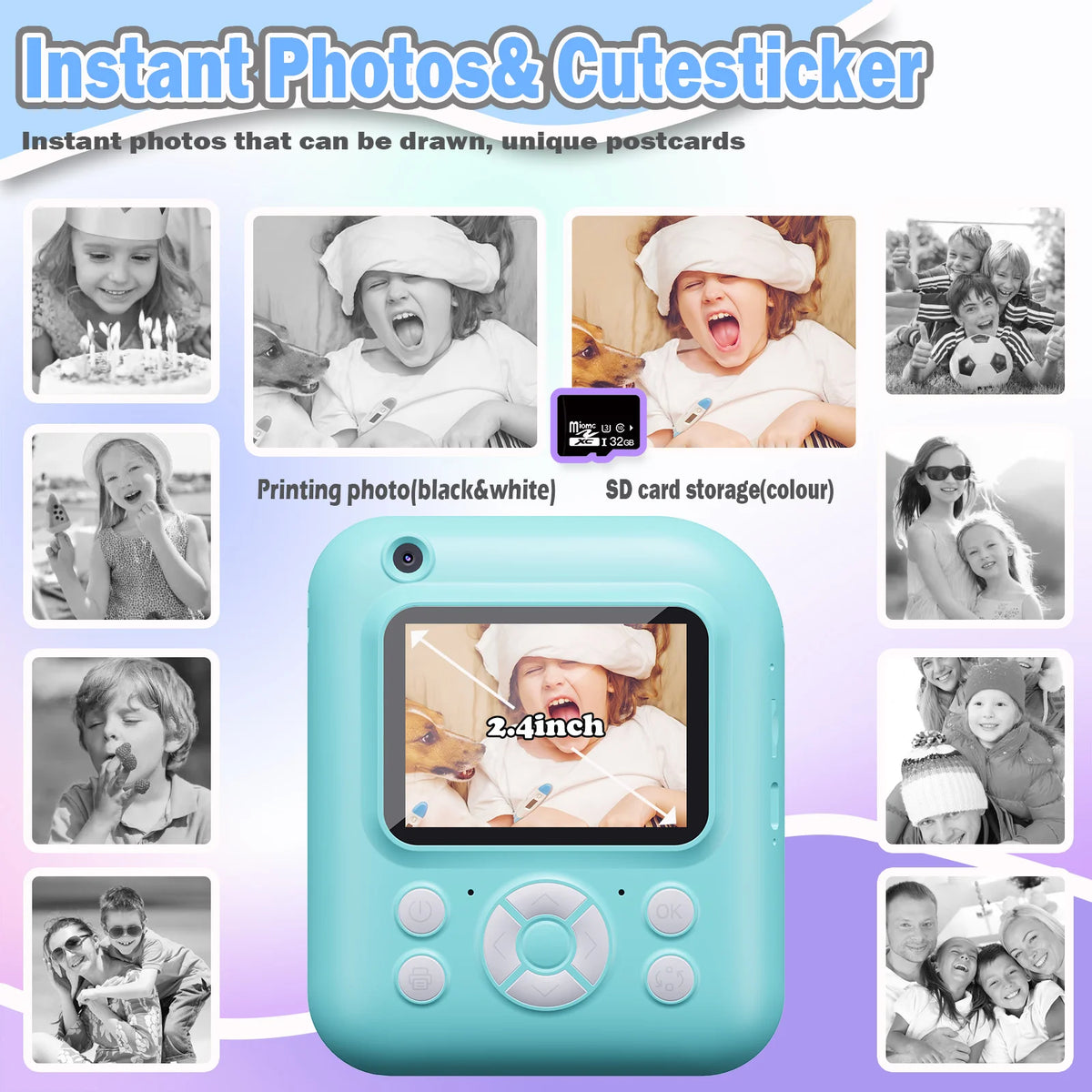 Instant Print Camera Digital Camera With 3 Rolls Print Paper, 1080P HD Ditigal Camera 2.4 Inch Screen, Selfie Video Camera, USB Cable/Color Pen/Bag/ Included, electronics,Small For Boys Girls Teens Students Seniors,Christ