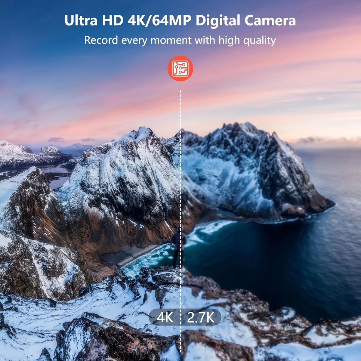 4K Digital Camera for Photography,4k Camera with Ring Light,180° Flip Screen Camera for Vlogging with Beauty Mode,Point and Shoot Digital Cameras for Beginner with SD Card,Christmas Gift