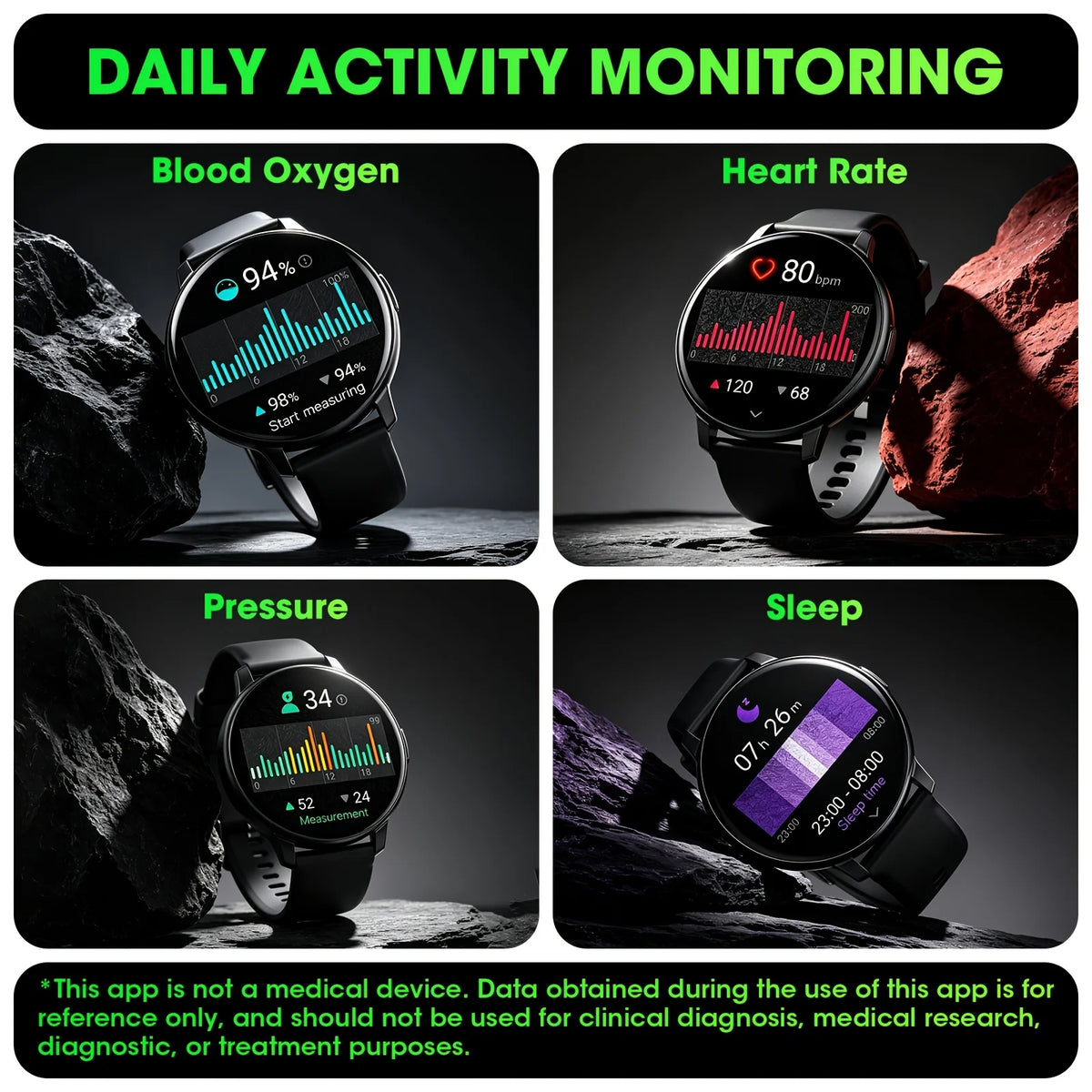 Latest Smartwatch, Premium, 1.5-Inch Touchscreen, Fashionable Strap, with Incoming Call/Message Reminders, Multi-Sport Modes, Camera Control, Calendar, Music Control, Alarm Reminders, Stopwatch, And More