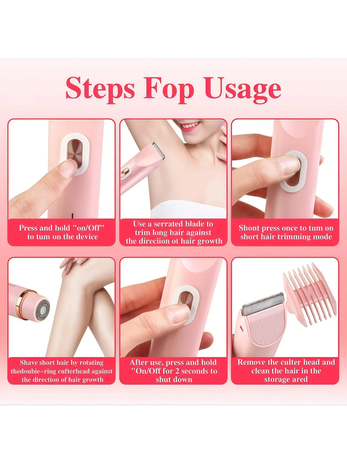 Women's Bikini Trimmer, Women's Electric Shaver, Replaceable Heads, Facial and Intimate Hair Trimmer, USB Rechargeable, with Base, Travel Cordless Body Shaver, Suitable for Face/Legs/Underarms, Women's Gift